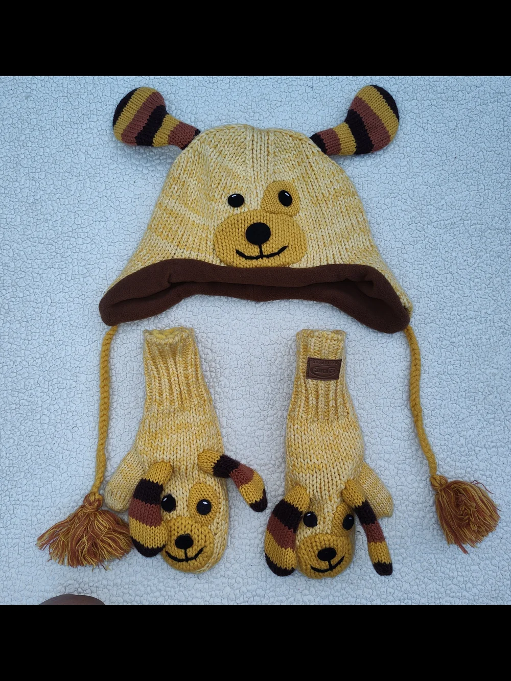 Yellow Knit Dog Hat and Mittens Set - Cozy Earflap Beanie with Animal Face
